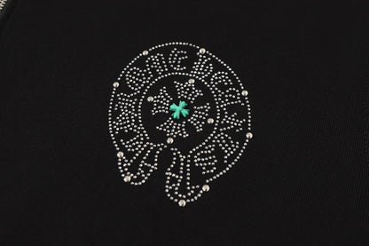 Chrome Hearts Colorful Rhinestone Hoodie - Black Gothic Street Sweatshirt 2608