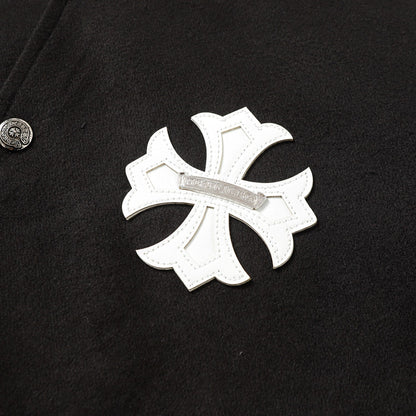 Chrome Hearts Cross Embroidered Leather Sleeve Varsity Jacket - Black Street Style 116